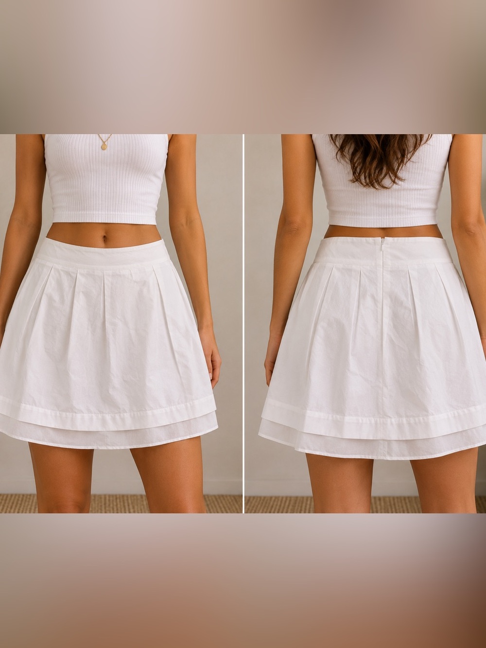 TSE White Pleated Cotton Skirt 100% Silk Lined Size 10